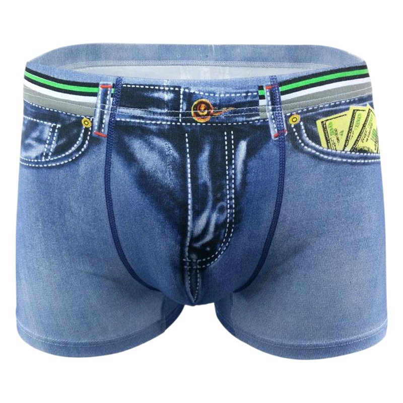 Denim printed cotton boxers men's 3D dollar pocket AliExpress foreign trade men's underwear cross-border factory supply