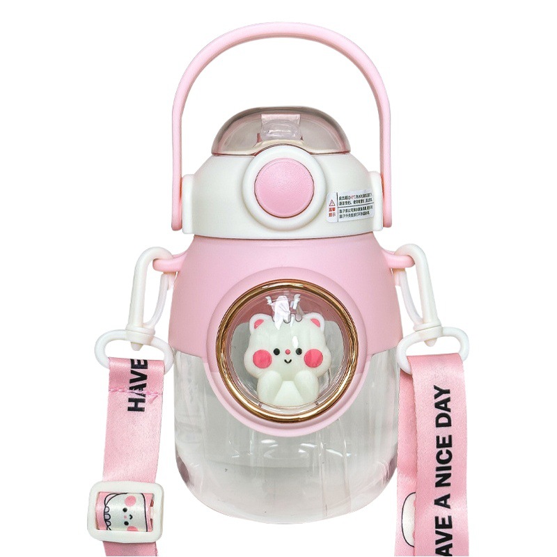 Children's plastic cup girls cute large capacity sippy cup high color value belly cup students school sports cup