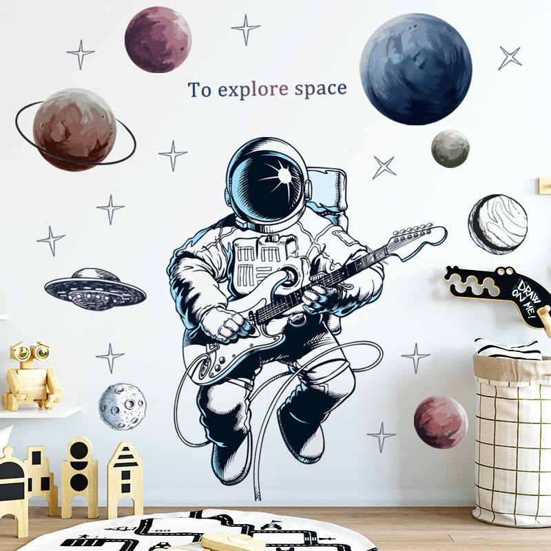 Picture of Wall stickers cartoon children's room kindergarten early education universe starry sky pilot astronaut boy stickers self-adhesive painting