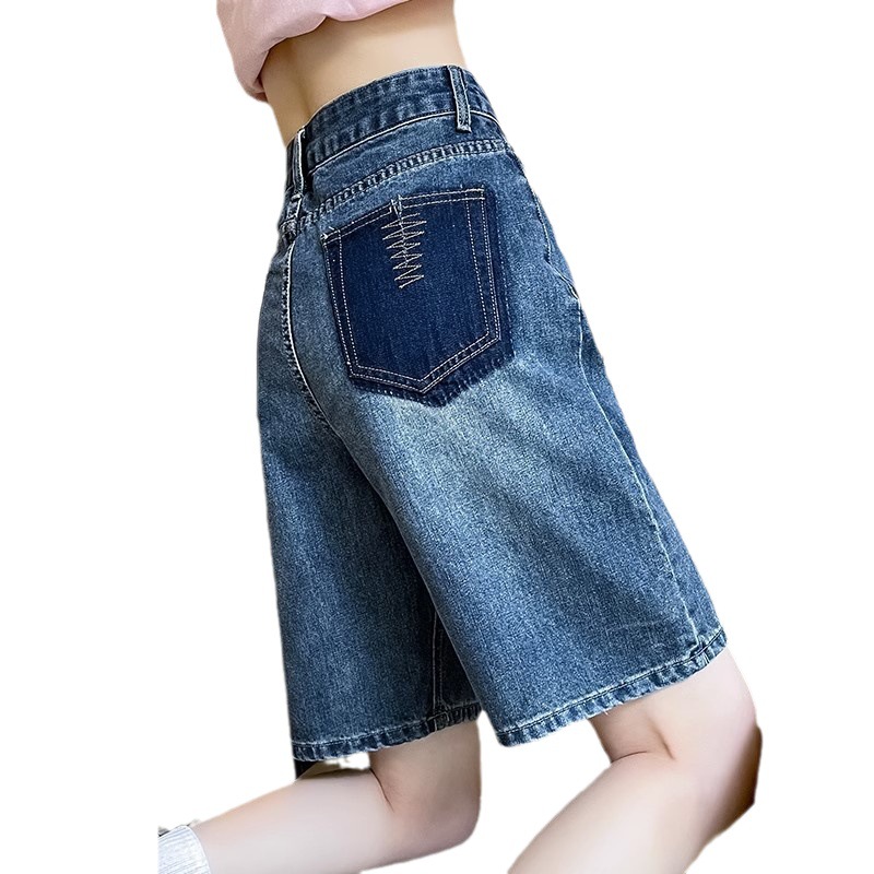 Picture of Blue Denim Shorts Women's Summer Thin 2023 New High Waist Loose Slimming a-line Straight Pants