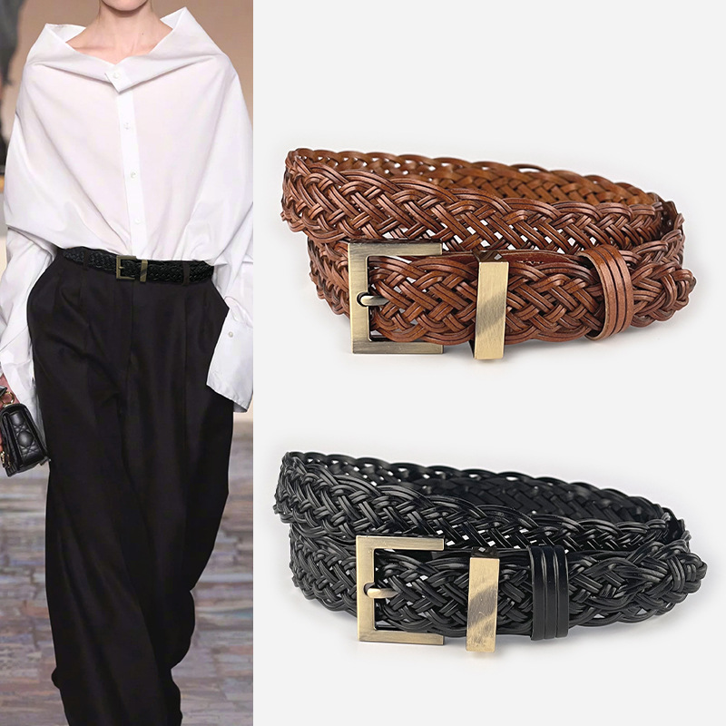 Hand-woven non-porous Joker ladies belt with casual pants jeans skirt women's non-perforated belt wholesale