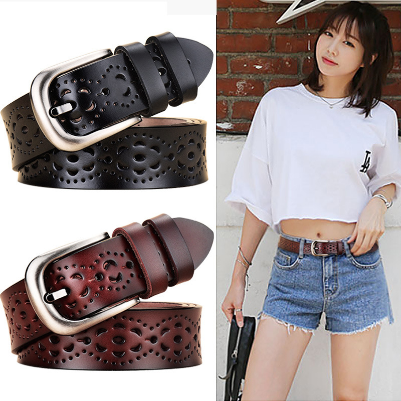 Women's leather belt pure cowhide punch-free summer with jeans all-match women's fashion new belt