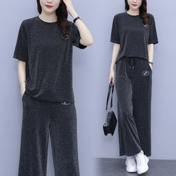 Large Size Women's 2023 Summer New Slimming Two-piece Set Fat Girl Loose Casual Fashionable Wide Leg Pants Set