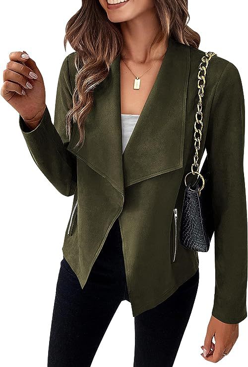 Picture of in stock Amazon 2024 autumn and winter new European and American fashion casual suede short suit zipper pocket coat