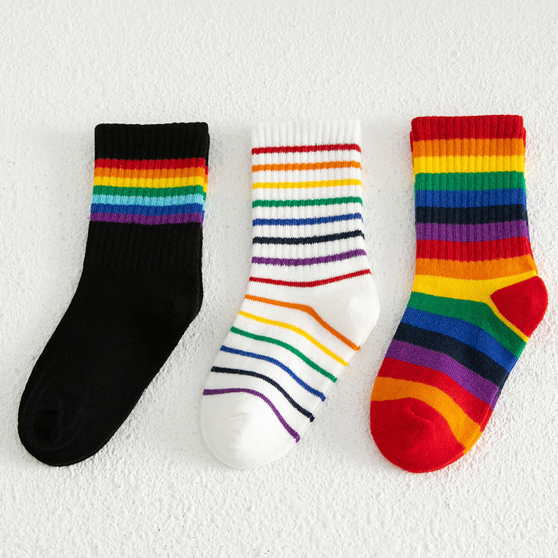 Picture of Children's Socks, Boys and Girls, Baby Mid-Calf Socks, Winter Cotton Socks, Korean Rainbow Socks, Spring & Fall Personalized Trendy Brand Socks