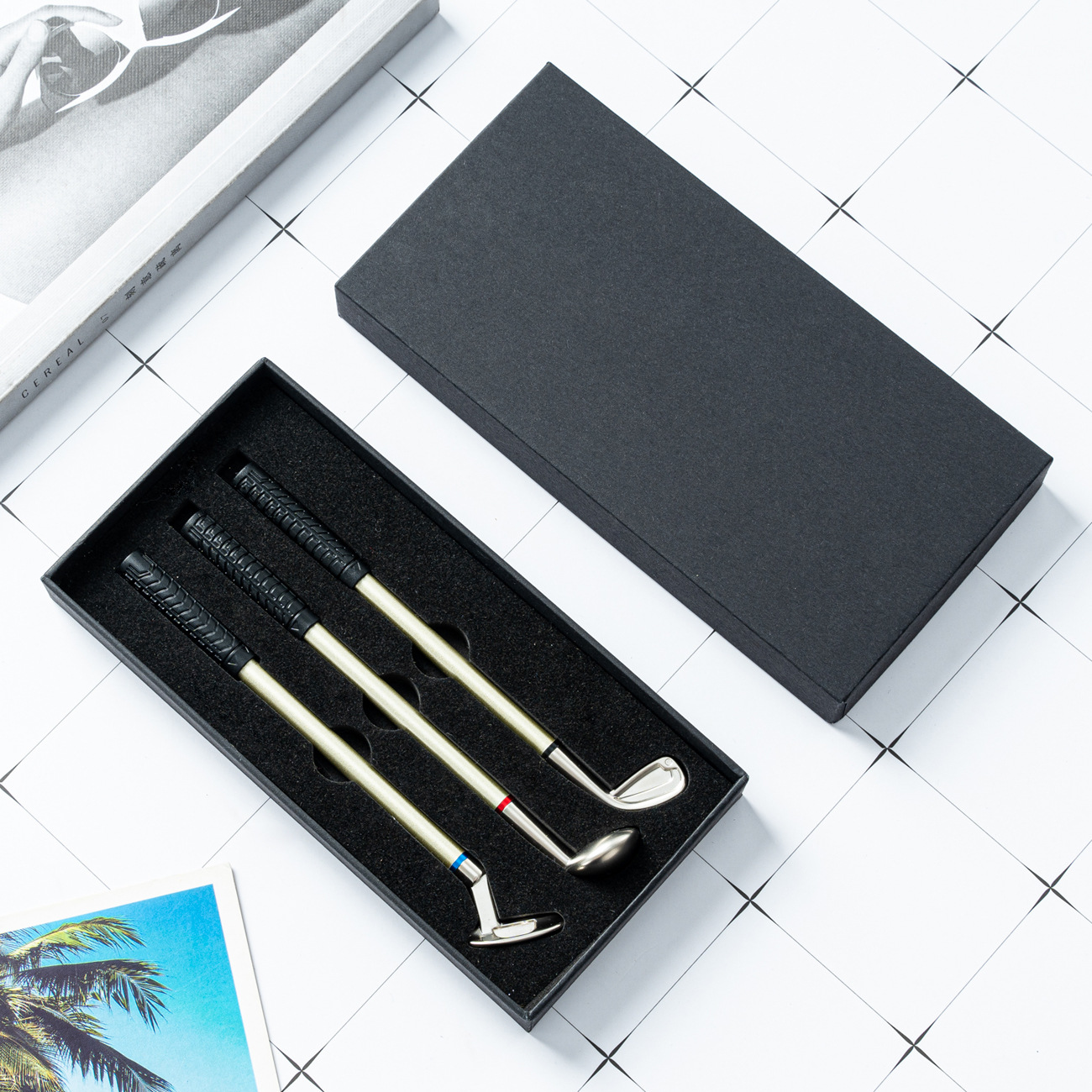 Manufacturers supply golf club gift box pen business office metal set ballpoint pen golf pen wholesale