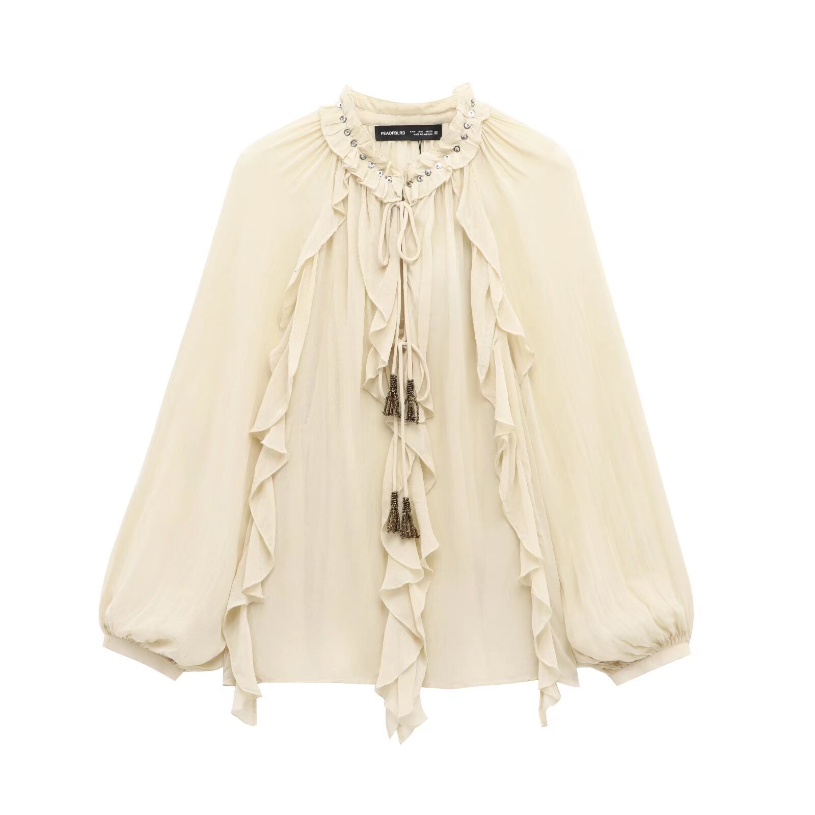 ZA cross-border women's clothing wholesale European and American style spring new ruffled design sense long sleeve chiffon shirt 5770026