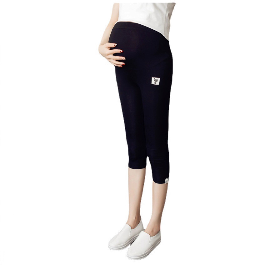 Picture of Pregnant Women's Pants Kitten Icon Design Slim-fit Slimming Leggings Summer Thin High Waist Abdomen-supporting Adjustable Capri Pants