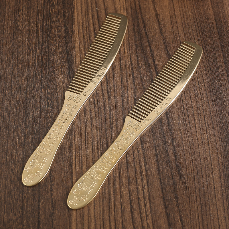 Picture of All brass Baifu comb exquisite long handle pure copper comb collection pattern Chinese men and women massage comb gift