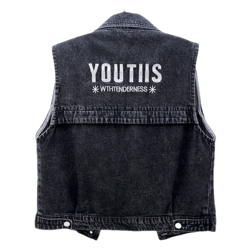 Autumn 2022 New Denim Vest Women's Short Korean-style All-match Slim-fit Embroidered Casual Sleeveless Vest Fashionable Vest