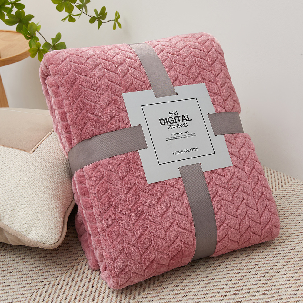 Picture of Barley Ear Cross-border in stock Solid Color Jacquard Blanket Coral Fleece Flannel Blanket Thickened Blanket Gift Blanket Foreign Trade