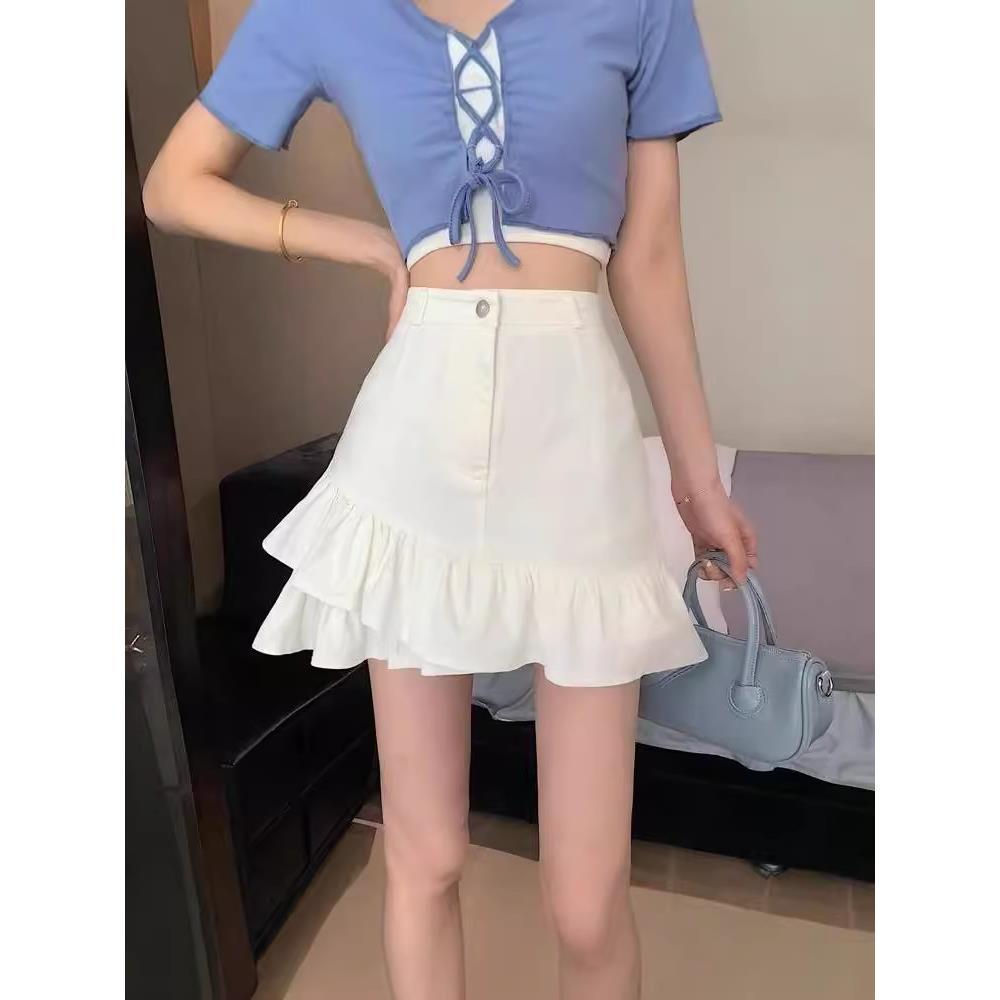 Pleated overskirt 2024 new versatile high waist slimming flower bud skirt skirt women A- line skirt spring and summer