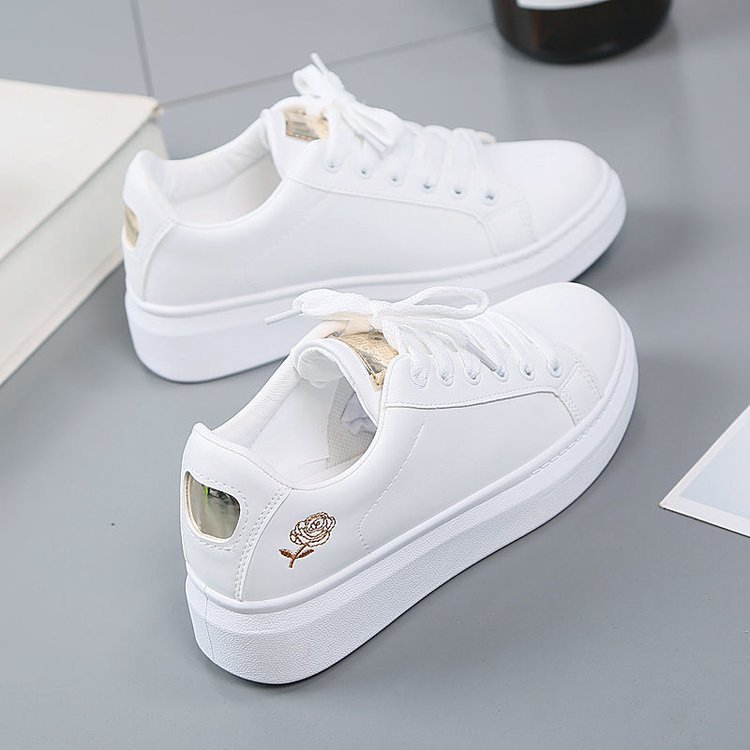 Picture of White Shoes, Autumn Shoes, Breathable New Women's Shoes, Korean Style Autumn Leather Panel Shoes, Students' Casual Spring and Autumn White Shoes, Flat Soles