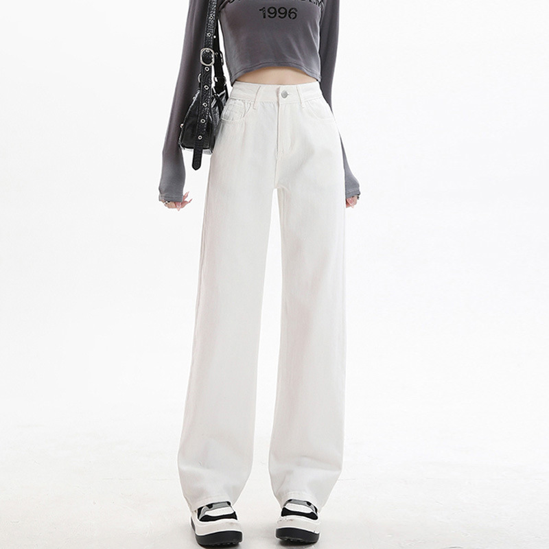 White Casual Wide-leg Jeans Women's High-waist chubby girl Pear-shaped Loose Outer Wear plus size All-match Straight Pants