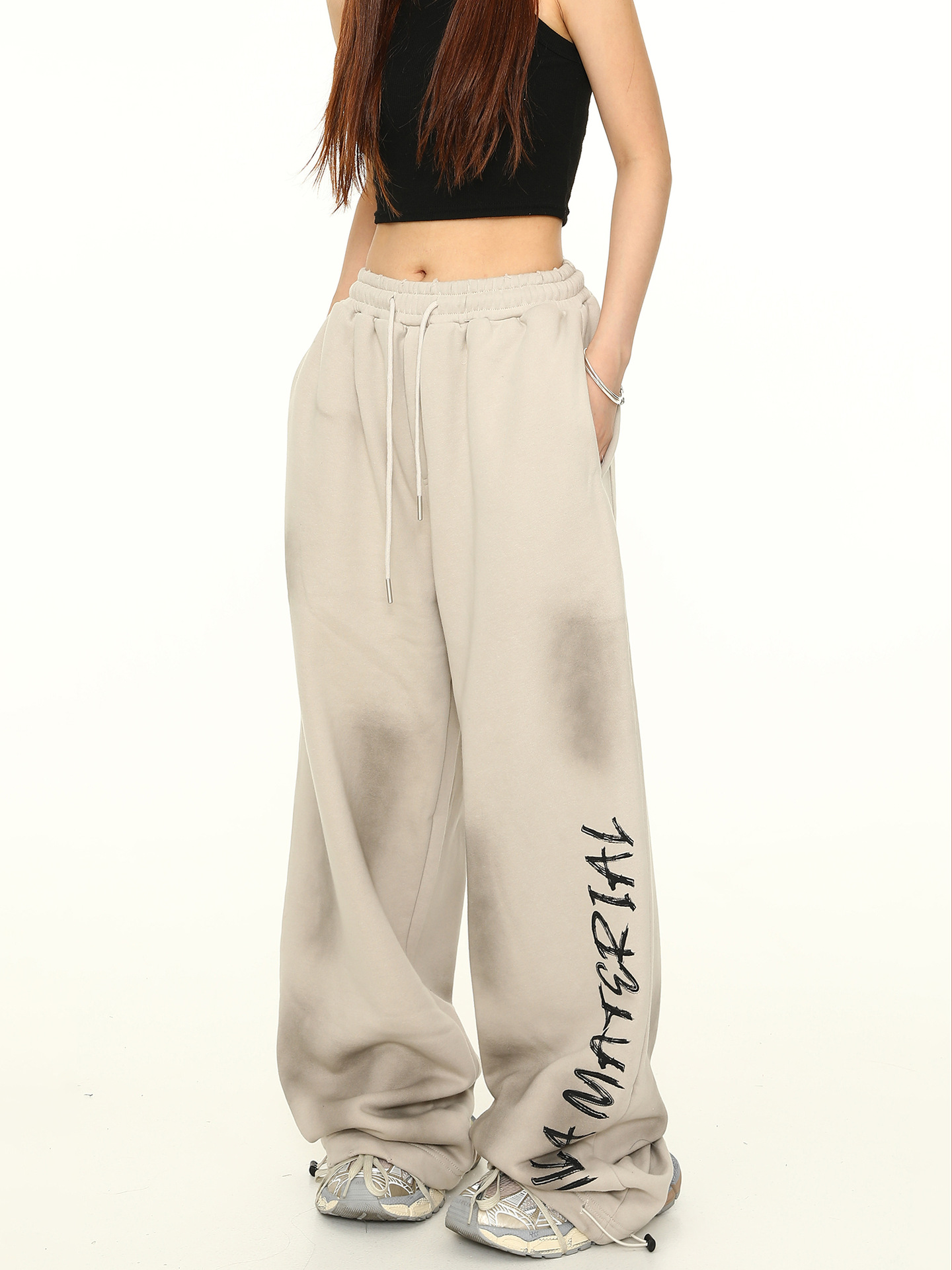 American retro wide leg men and women graffiti waste soil wind high street pants hip-hop pants tide [three-dimensional waist head inside the edge