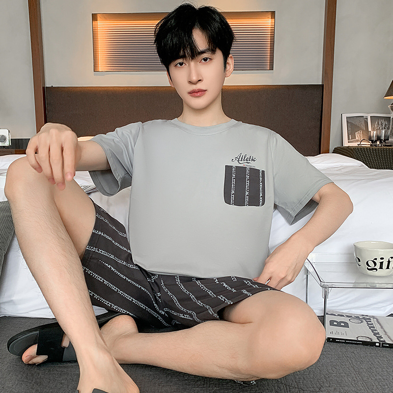 2025 New Men's Pajamas Summer Short Sleeve Shorts Casual Loose Teenagers Summer Home Clothes Set