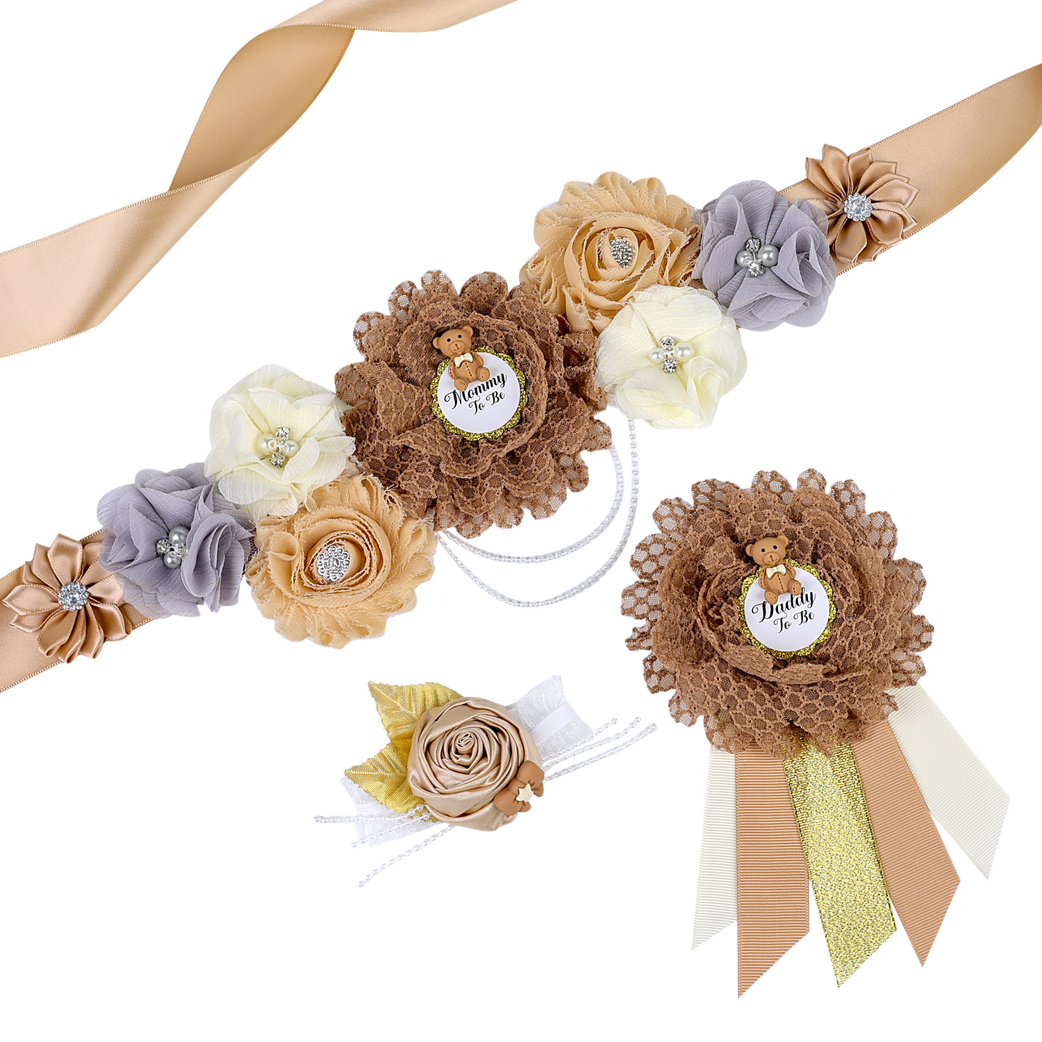 Foreign Trade Women's Belt Pregnant Women's Party Dress Waist Seal Bear Mothers-to-be Banquet with Flower Belt Shallow Coffee