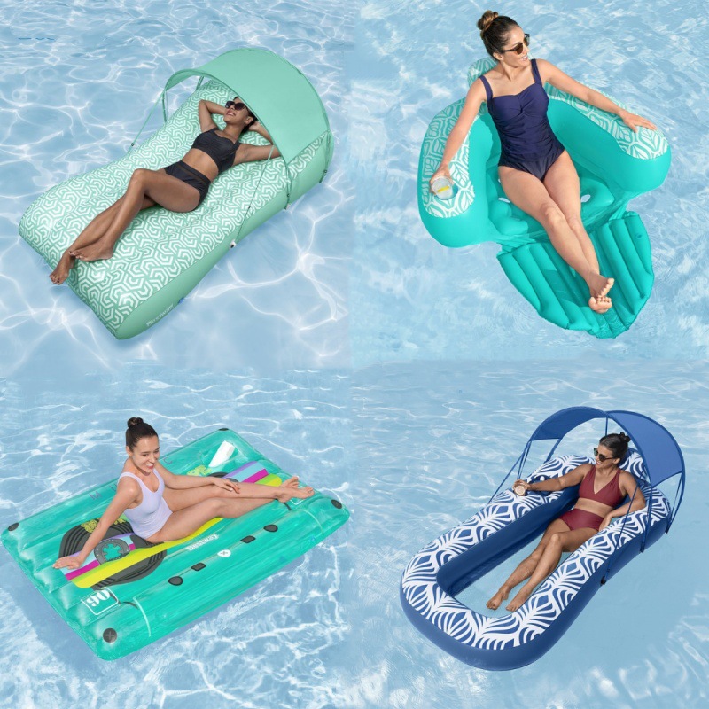 Picture of Water Inflatable Floating Row Floating Bed Queen Adult Pool Leisure Chair Floating Cushion with Backrest and Cup Holder