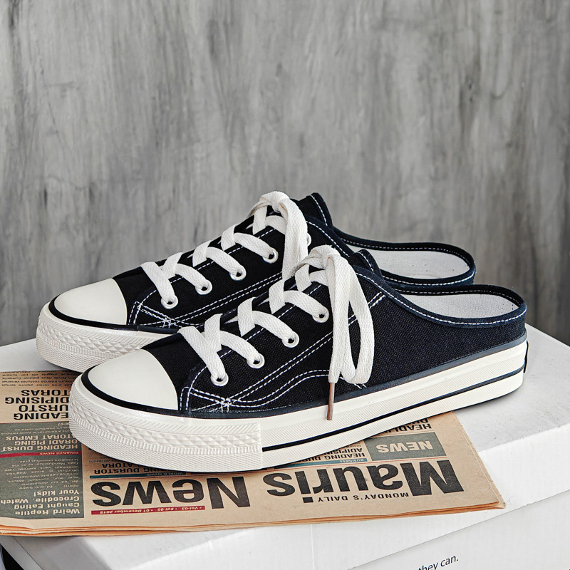 Heelless Canvas Shoes for Men 2025 Summer New Style Student Korean Style Versatile Lazy Sneakers Half-Flop White Shoes for Men