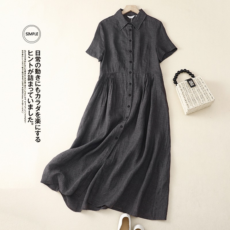 Real shot 2025 summer new cotton and linen temperament dress women's Korean style design sense niche shirt skirt high sense