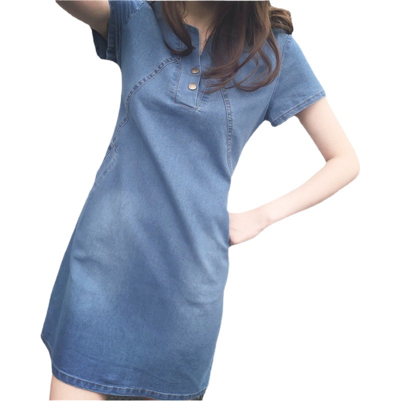 Korean 2024 Spring and Summer Plus Size Women's Clothing Fat mm Casual Mid-Length Denim Dress Women's Trendy Export Wholesale