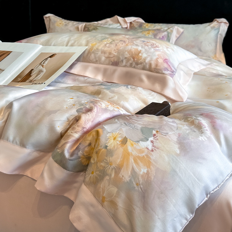 Picture of Summer Class A Maternal and Infant Grade Lyocell Tens Four-Piece Light Luxury Ice Silk Naked Sleeping Cool Quilt Cover Bed Sheet 1.8 Bedding