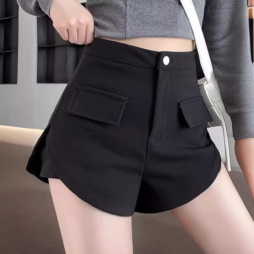 Black Suit Shorts Women's 2024 Summer New Arrival Wide-Leg Casual Pants Fashionable High Waist All-Match Slimming A- Shape Shorts