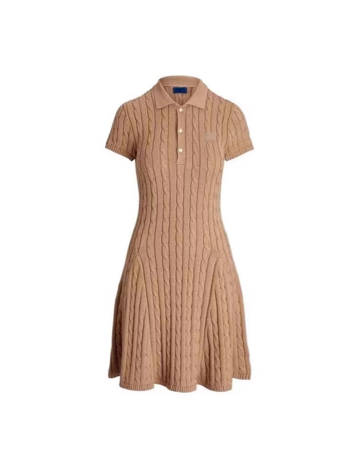 Spring and Autumn New Big Brand Polo Same Style Cable British Casual Temperament Polo Collar Women's Knitted Sweater Dress