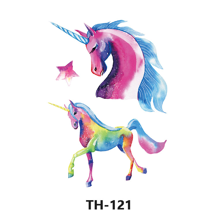 Picture of Cross-Border Manufacturer Wholesale Cartoon Color Tattoo Stickers Unicorn Black and White Animal Tiger Waterproof and Sweatproof Tattoo Stickers