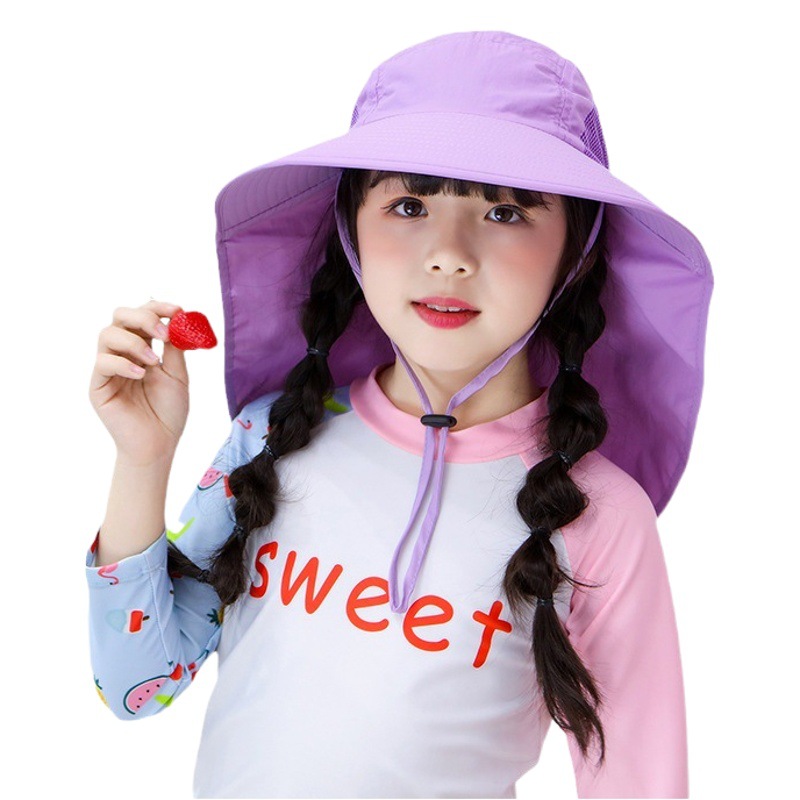 Cross-Border Children's Hat Summer Outdoor Baby Fisherman Hat Simple Style Breathable Sun Protection Beach Large Brim Sun Hat