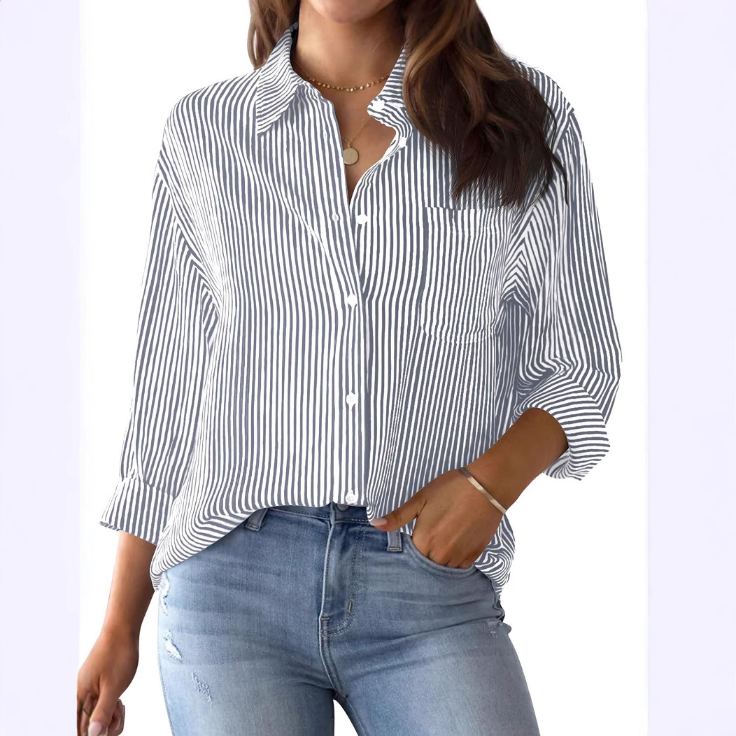 Picture of 2024 Amazon Foreign Trade Cross-border Autumn New Printed Striped Cardigan Top Casual Fashion Long Sleeve Shirt for Women