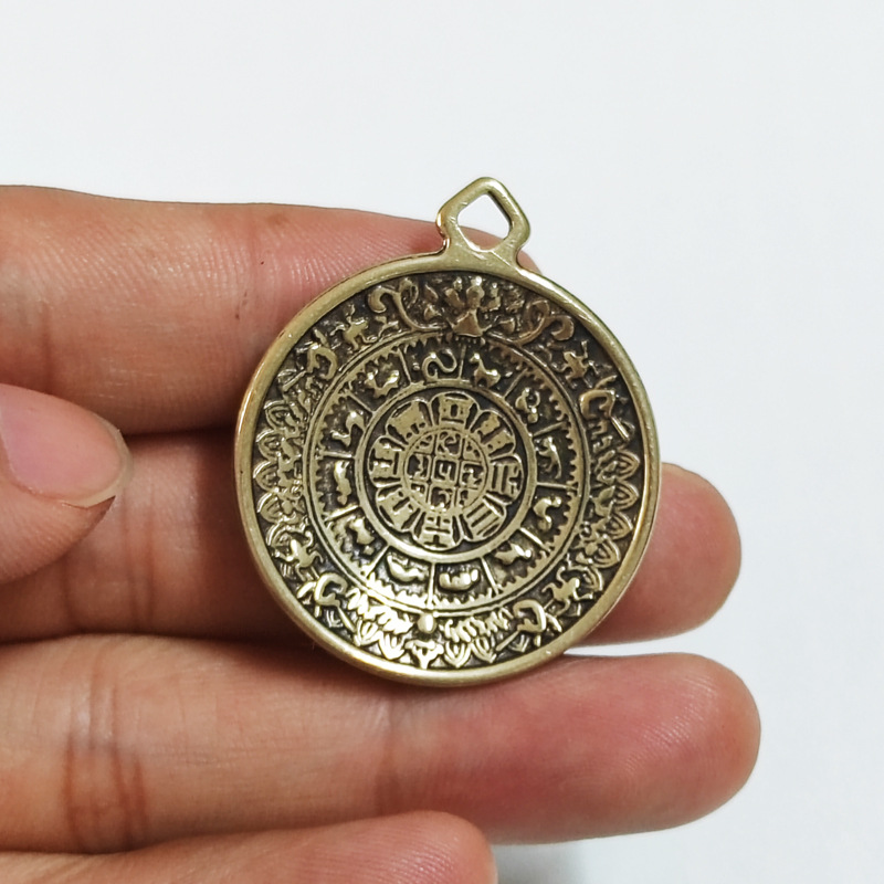 Creative Brass Nine Palace Bagua Brand Zodiac Keychain Pendant DIY Lanyard Accessories Bronze Necklace Pendant