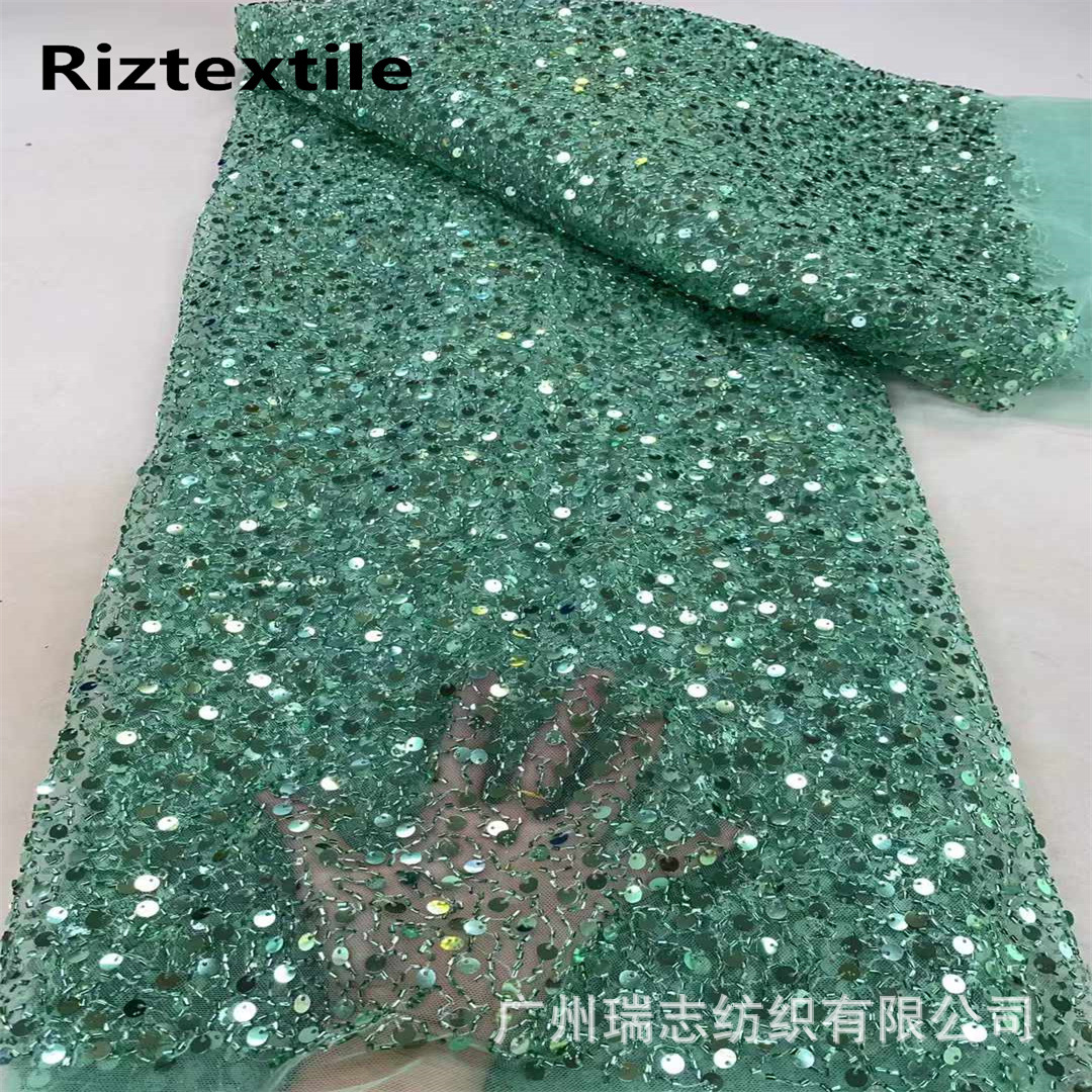 in stock Mesh Embroidery Designer High-set Ribbed Bead Tube Sequin Bead Evening Dress Fashion dress Fabric
