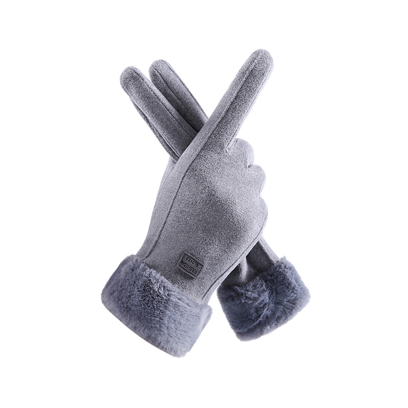 Picture of Winter warm gloves ladies fleece-lined thickened cold-proof touch screen riding hair ladies fashion cycling gloves wholesale
