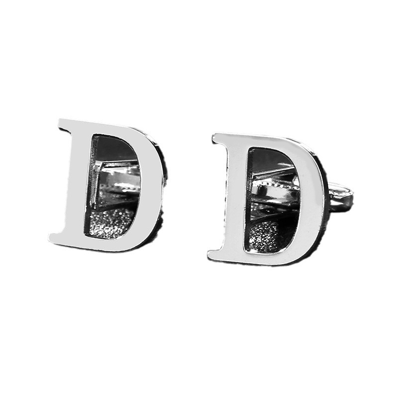 Picture of Cross-Border Specially Designed for Silver 26 English Letters Glossy Men's Cufflinks Manufacturer Wholesale Personalized French Shirt Cufflinks