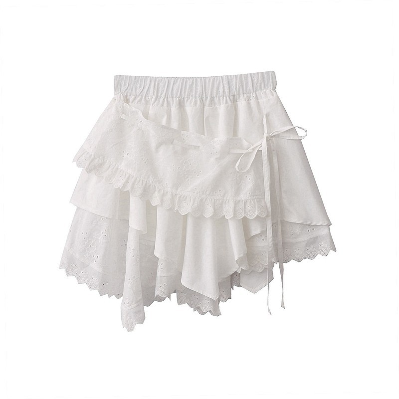 Ballet Style White Tutu Skirt Cake Skirt Cotton Skirt Women's Summer Bow Lace Stitching A- Line Skirt