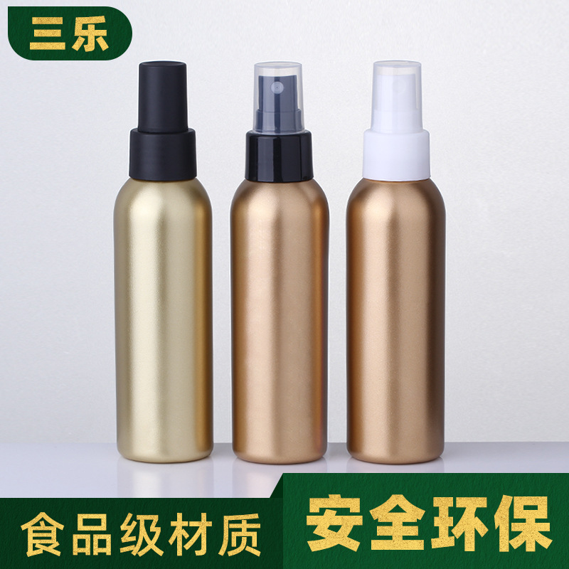 Factory wholesale plastic bottle 120ml round shoulder Boston bottle Golden cosmetic water spray bottle travel sub-bottle