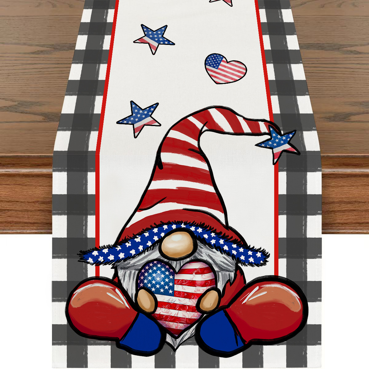 Picture of Explosions US Independence Day Decorative Table Runner Linen Star-stripe Printed Tablecloth Patriot Holiday Atmosphere Table Runner
