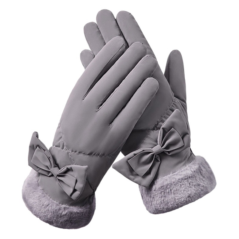 Winter Cycling Warm Gloves fleece-lined Thickened Cold-proof Electric Car Bow Cotton Gloves Women's Waterproof Windproof A98
