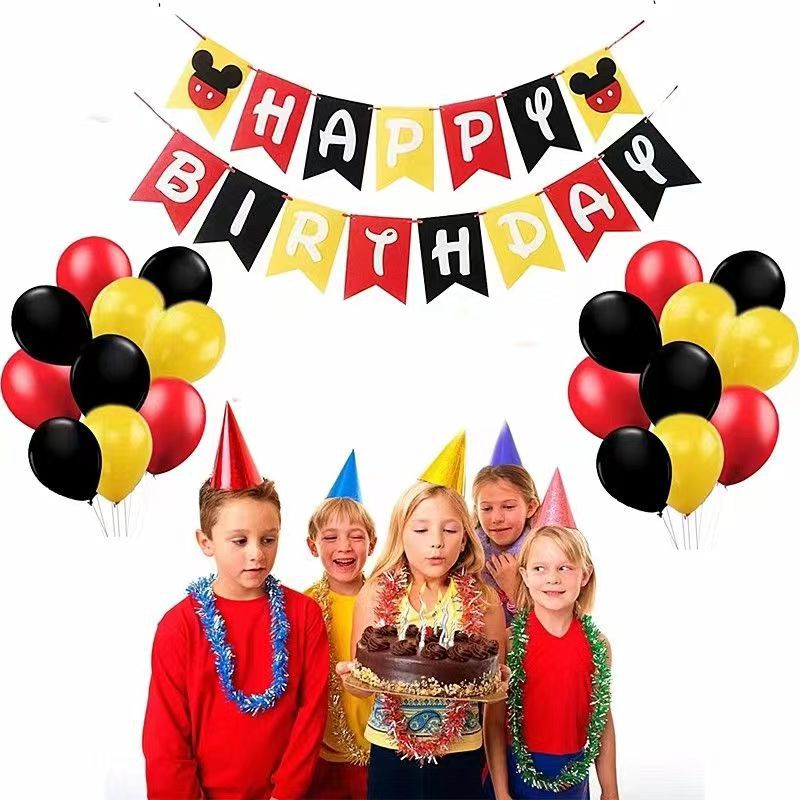 Party Decoration Birthday Party Mickey Flag Felt Cartoon Latte Art Kidsren's Birthday Party Mickey Decorative Flag