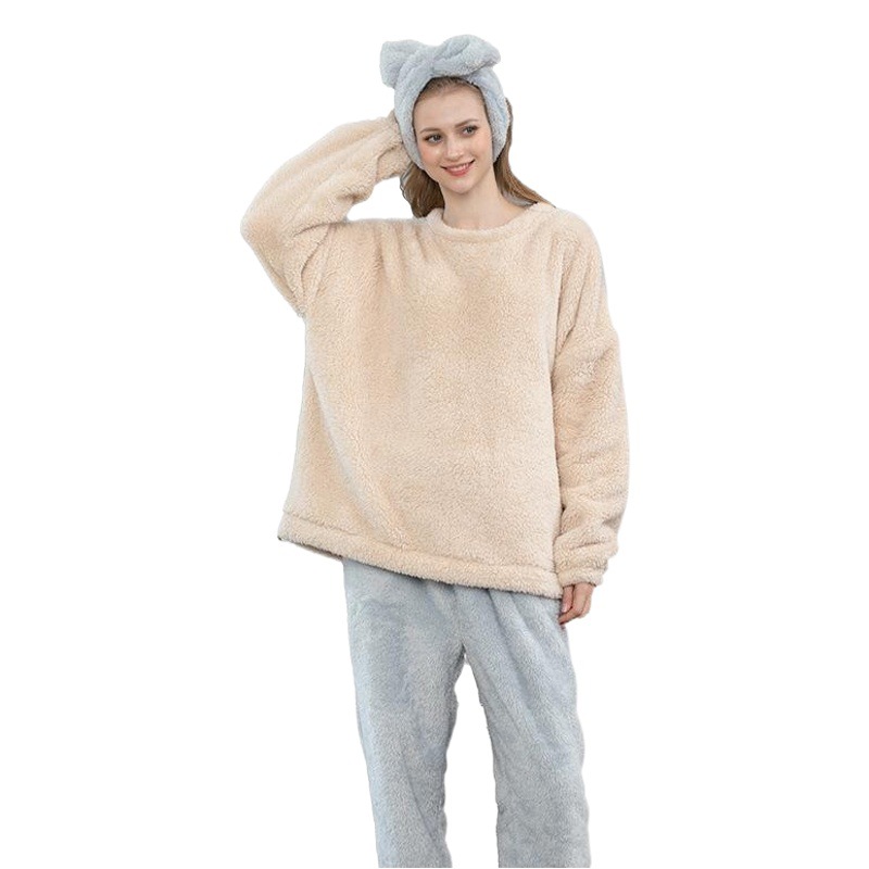 Cross-border plus size Coral Fleece Pajamas Women's Autumn and Winter Long-sleeved Women's Pajamas Home Clothes fleece-lined Women's Pajamas suit