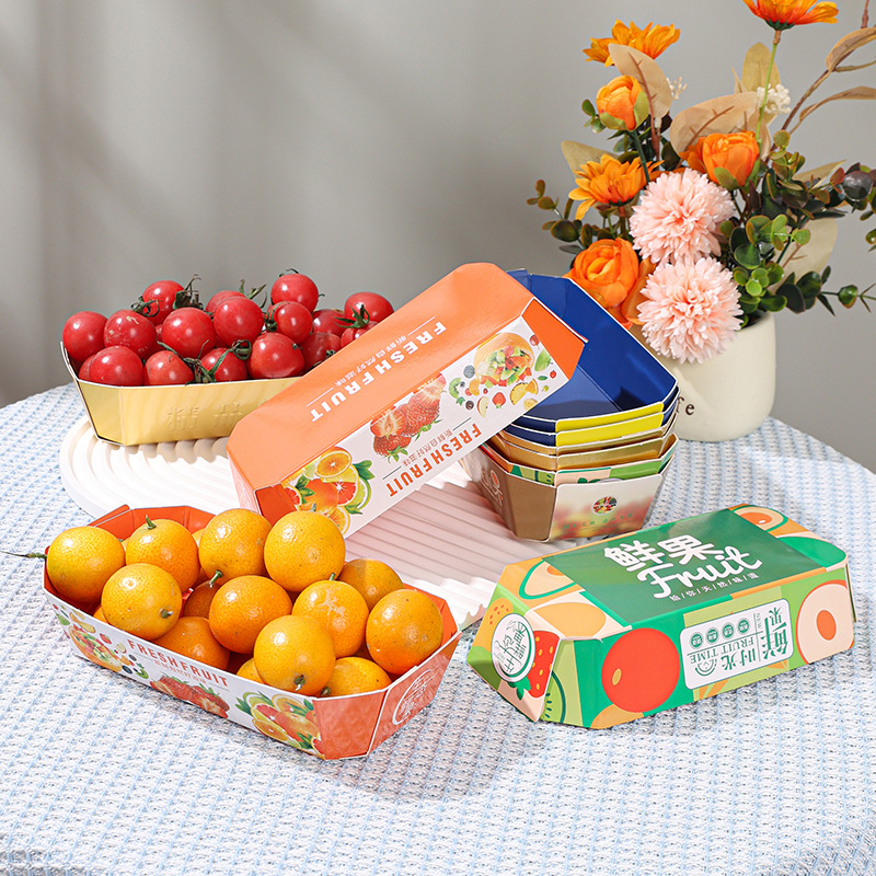 Fresh fruit boat box high color value disposable cherries strawberry fruit packaging box display fruit tray packaging carton
