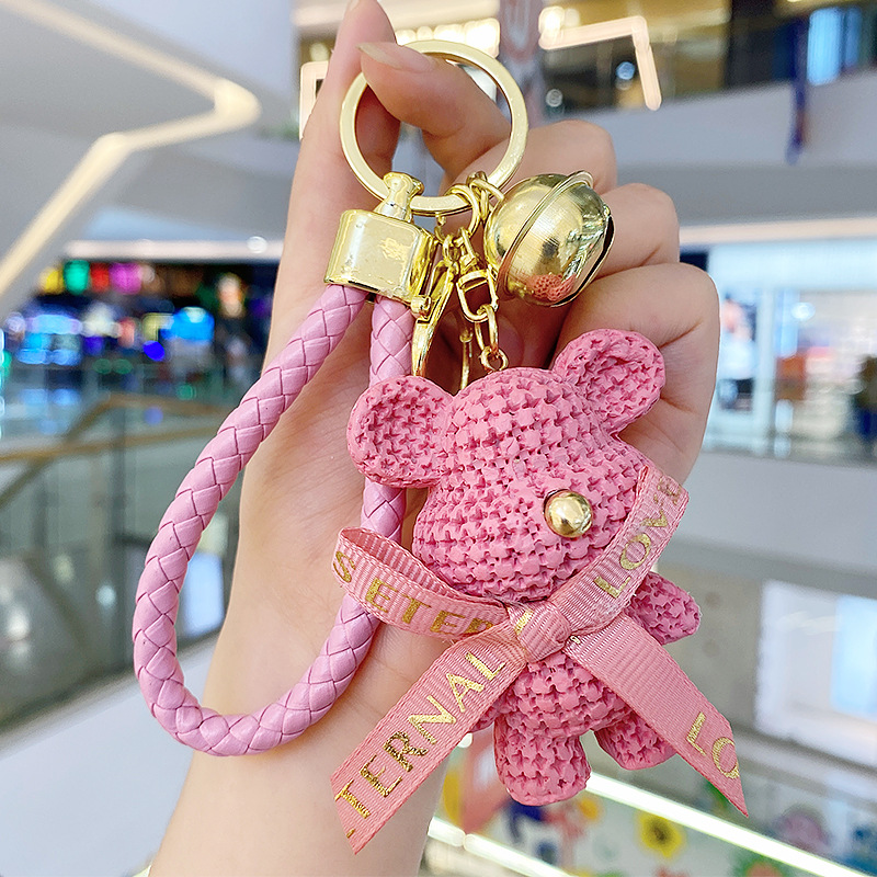 Picture of Cute Cartoon Wool Bear Keychain Women's Exquisite Couple Car Hanging Ornaments Ins Schoolbag Pendant Doll Doll