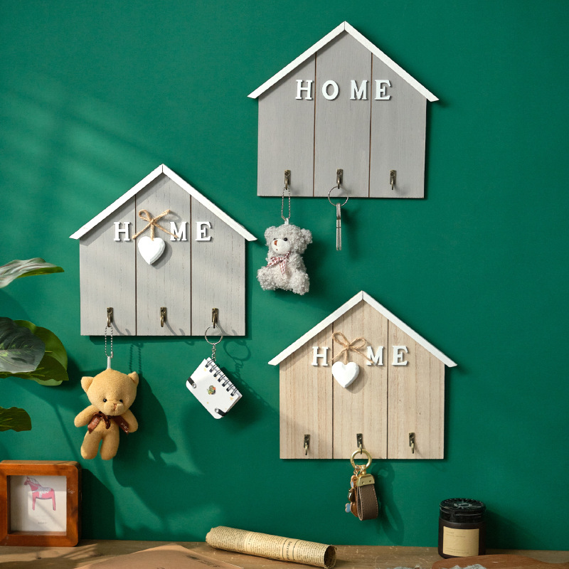 Picture of Creative Home Decoration Key Storage Rack Door Hook Punch-Free Wall Wooden Coat and Hat Key Hook