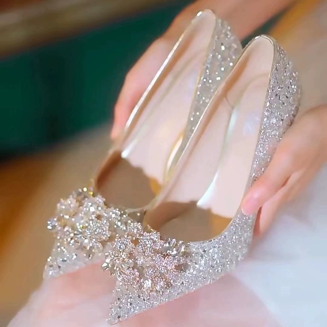 French High Heels Summer Women 2023 New Crystal Shoes Wedding Shoes Bridal Shoes Main Wedding Dress Shoes Wedding Niche