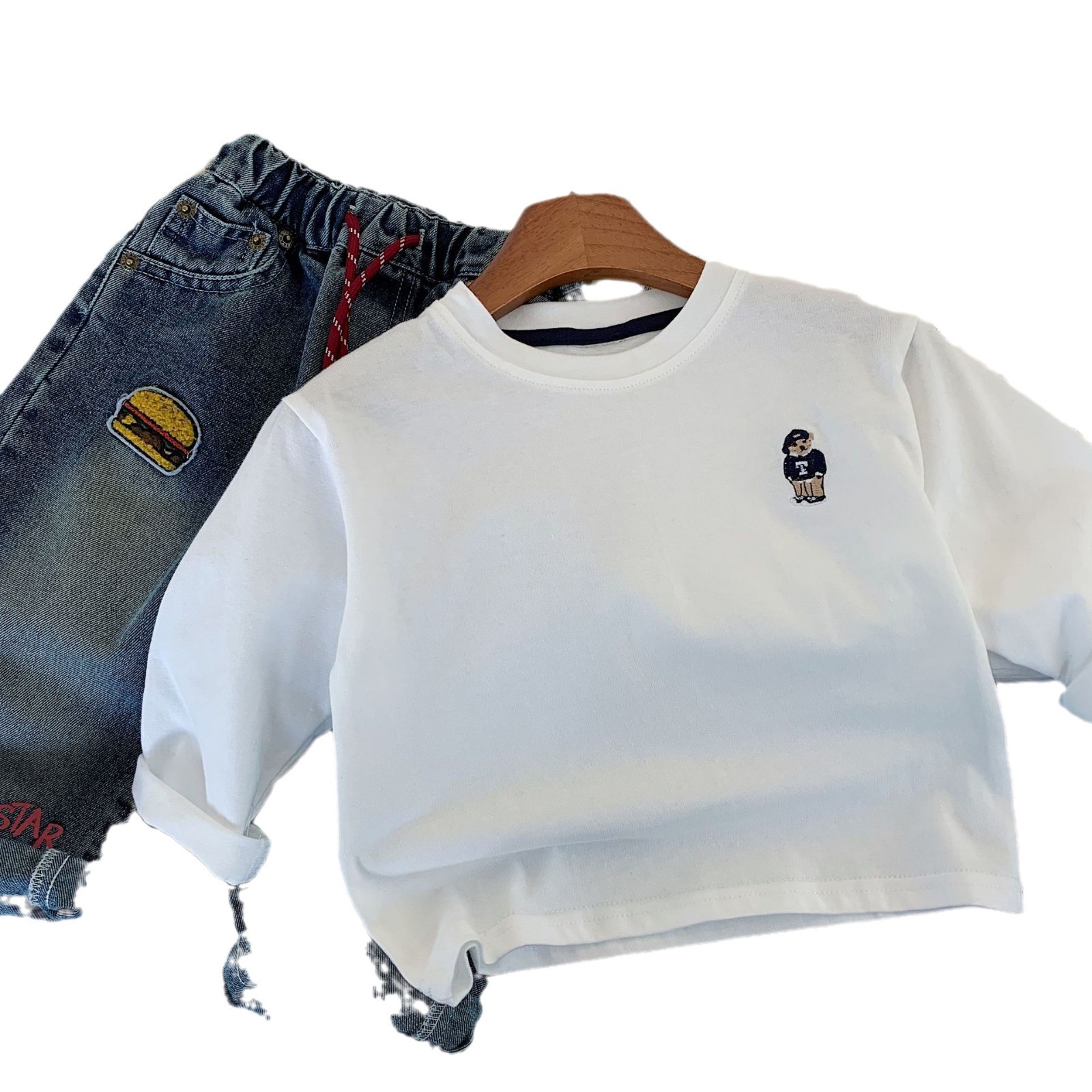 Picture of Children's T-Shirt 2025 New Autumn Striped Bear Base Shirt for Boys and Girls, Versatile Long-Sleeve Trendy Baby Top