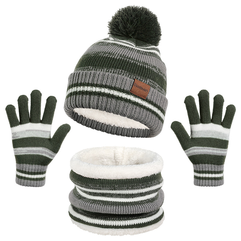 Picture of Cross-Border Children's Hat, Neck Scarf and Gloves Three-Piece Set to Heattech and Cold-Proof for Boys and Girls Winter Velvet Knitted Hat Set