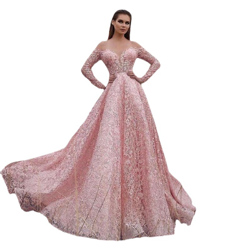 Cross-Border European and American Clothing Tutu Skirt 2025 New Bridal One-Shoulder Wedding Dress Sexy Large Hem Long Dress