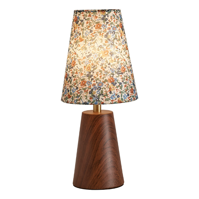 Picture of Vintage solid wood floral table lamp bedside small lamp medieval high-level atmosphere lamp living room bedroom high-value nightlight
