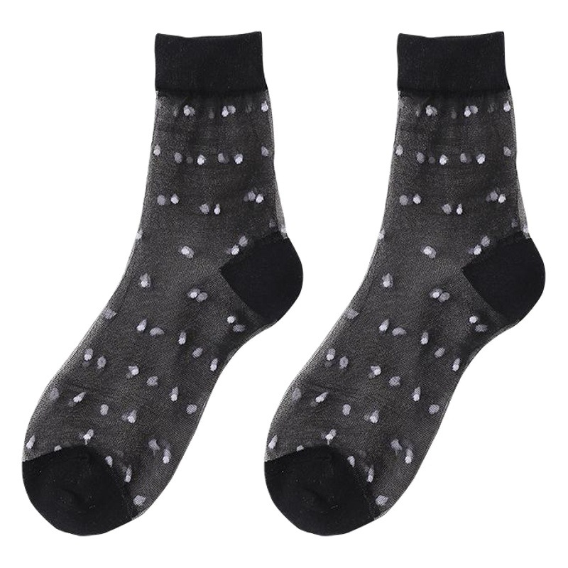 Glass silk transparent socks women's spring and summer Korean style short stockings cute novel mid-calf length socks ins style khaki stockings